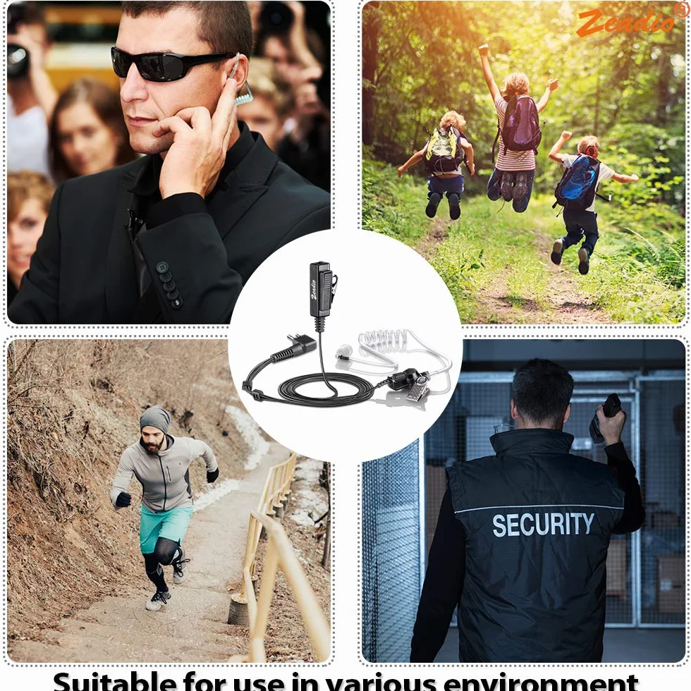 zeadio Surveillance Covert Air Acoustic Tube Walkie Talkie słuchawki z mikrofonem Push-To-Talk do Motorola 2-pinowego radia dwukierunkowego