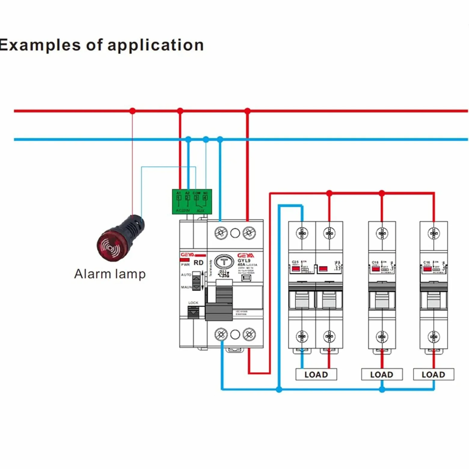 GEYA Automatyczne urządzenie do ponownego włączania, wyłącznik wyciekowy RCD elektromagnetyczny (GRD9L-R AC220V+A-SI typ RCCB 2P-40A-30mA)