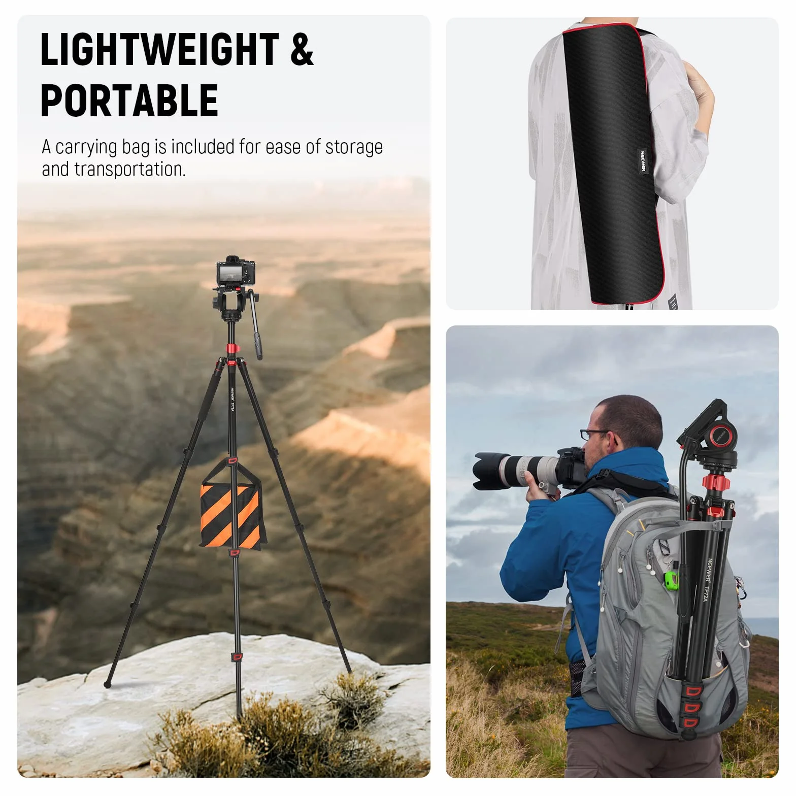 NEEWER 72" statyw monopodowy z głowicą fluidową, obciążenie 8 kg, kompatybilny z DJI RS Gimbal Manfrotto