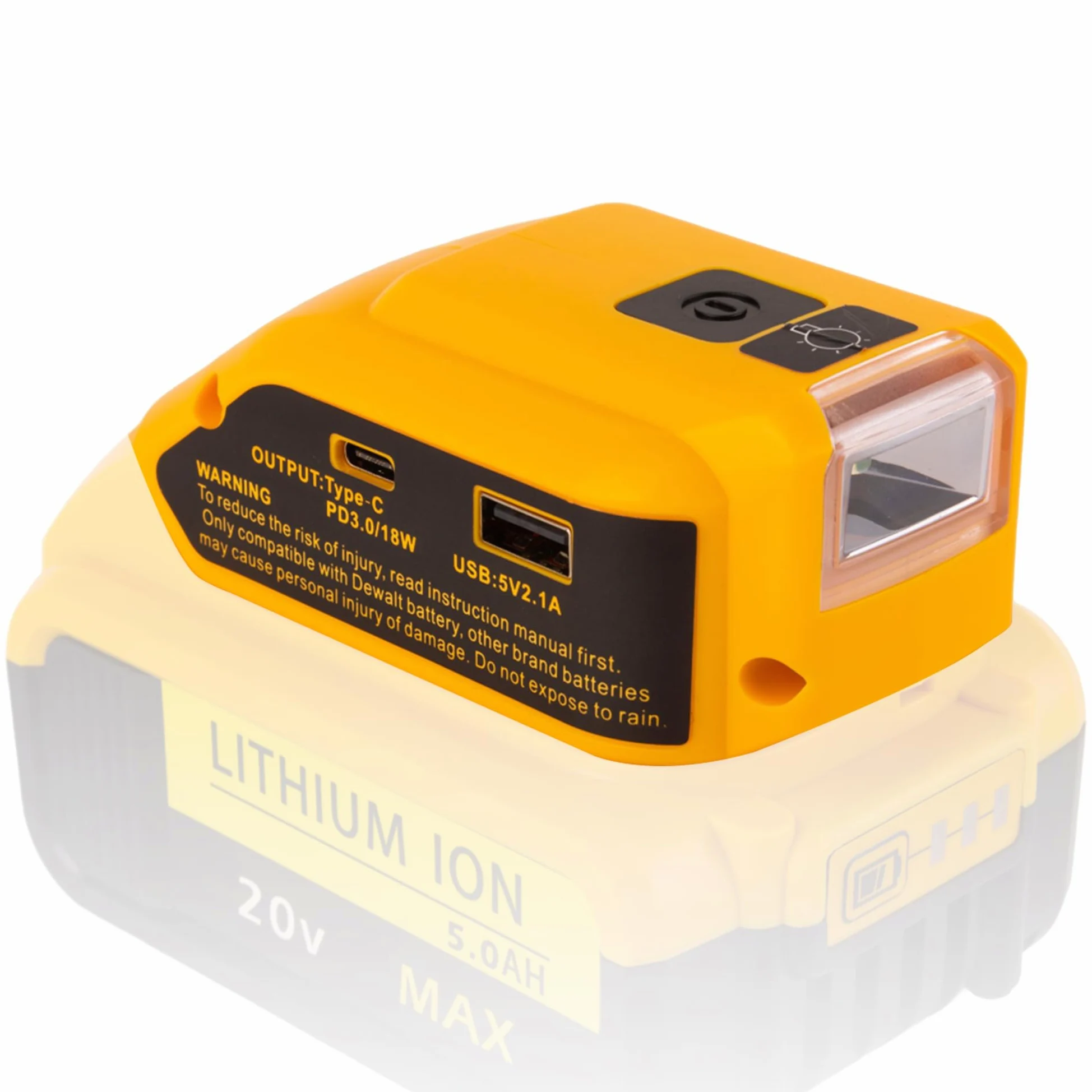 Przenośny adapter zasilania do generatora baterii 20 V MAX z ładowarką USB typu C i diodami LED do pracy, kampera, na kemping, w podróży, tylko narzędzie