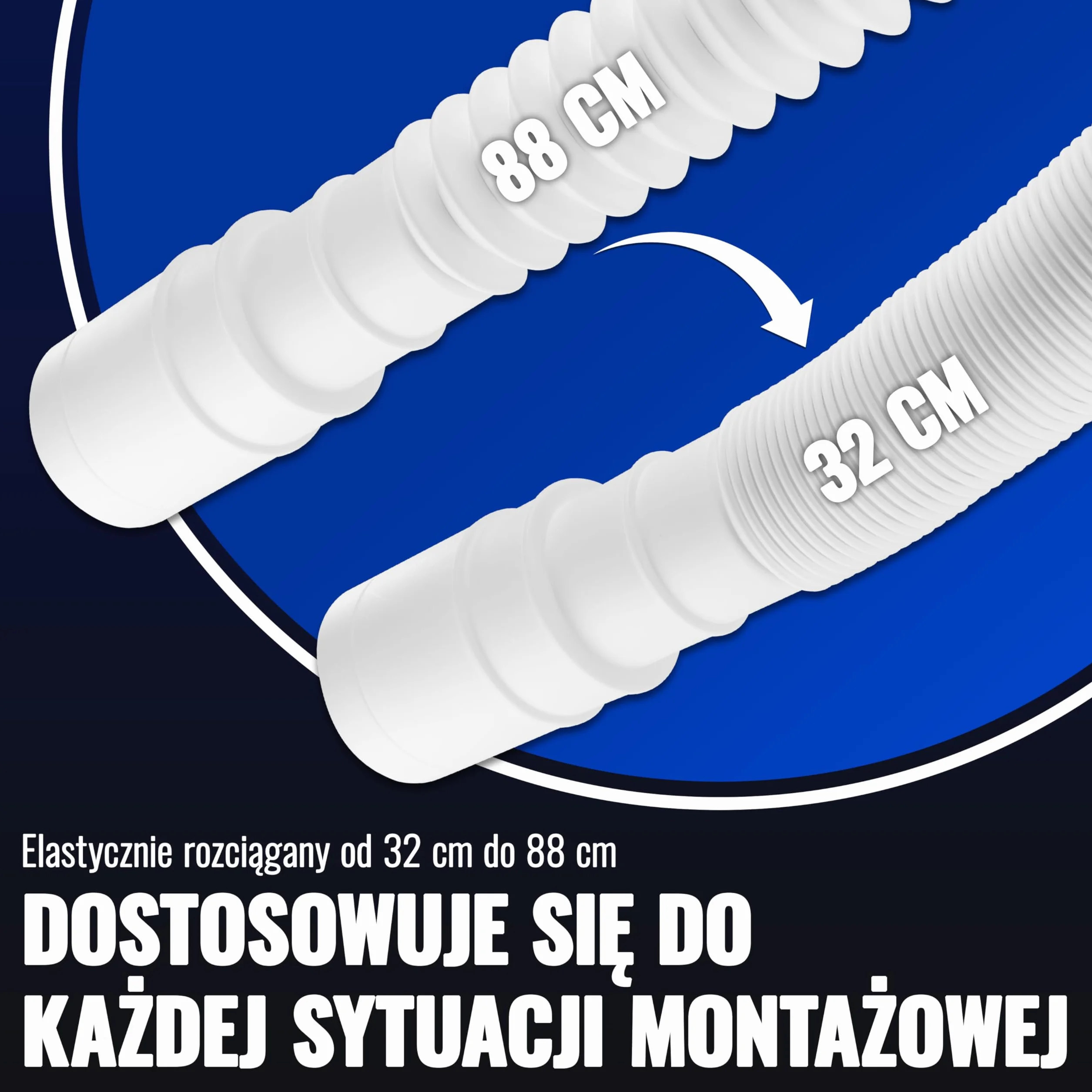Poppstar elastyczny syfon do zlewu/zlewozmywaka 1 1/2" x 40-50 mm, wąż odpływowy 320-880 mm, biały
