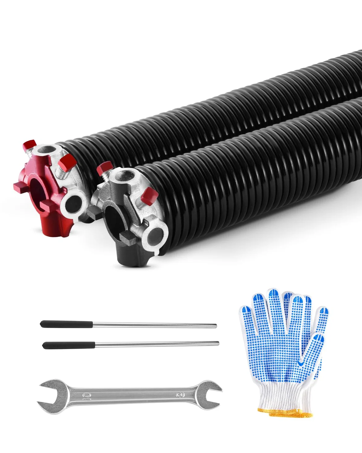 VEVOR Sprężyny skrętne do drzwi garażowych, para Φ5,94 x Φ50,8 x 787 mm, 16000 cykli, czarna powłoka elektroforetyczna do wymian, z prętami owijającymi, rękawiczkami i kluczem montażowym