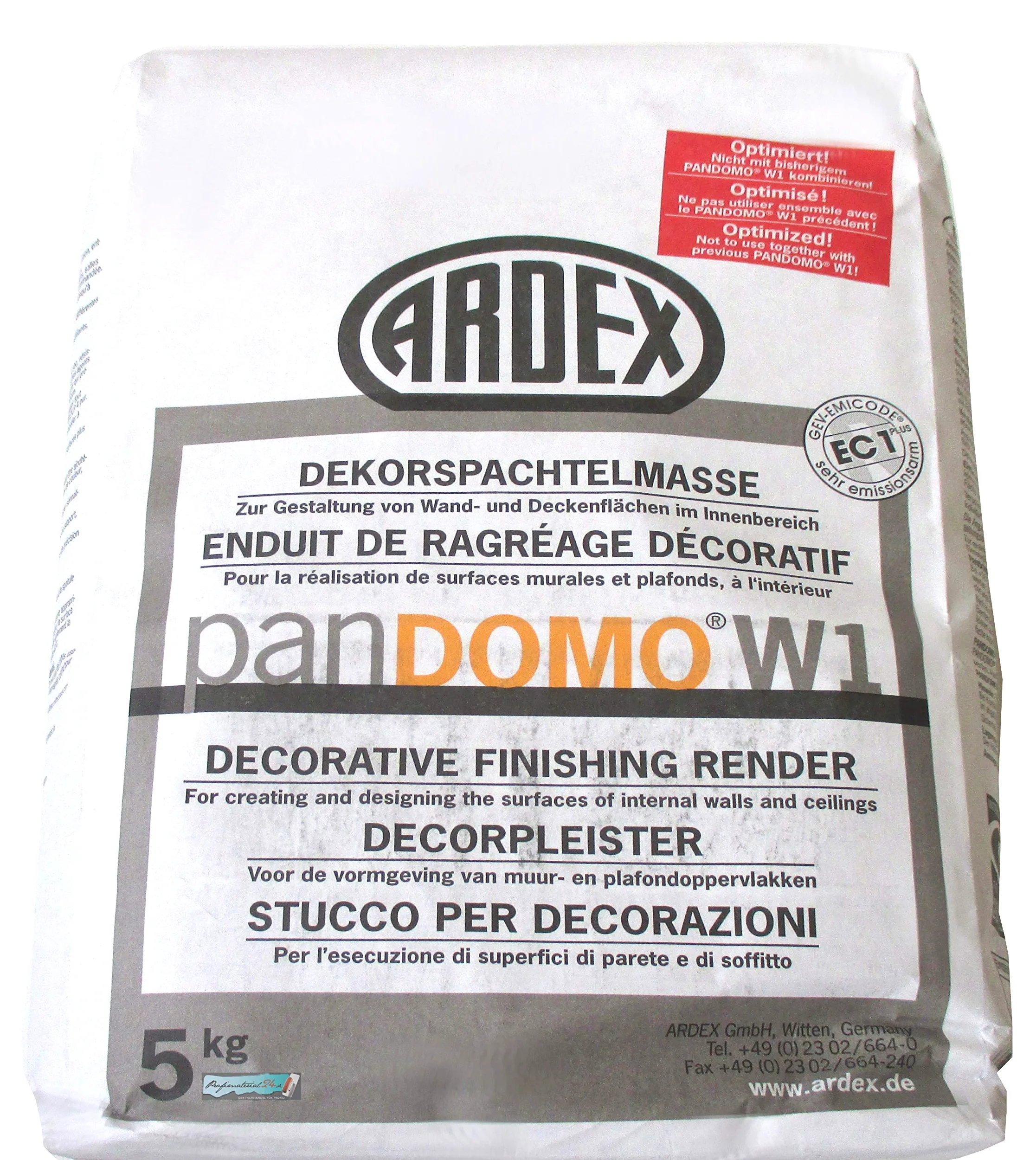 ARDEX PANDOMO® W1 masa szpachlowa dekoracyjna, 5 kg, do dekoracji ścian i sufitów we wnętrzach.