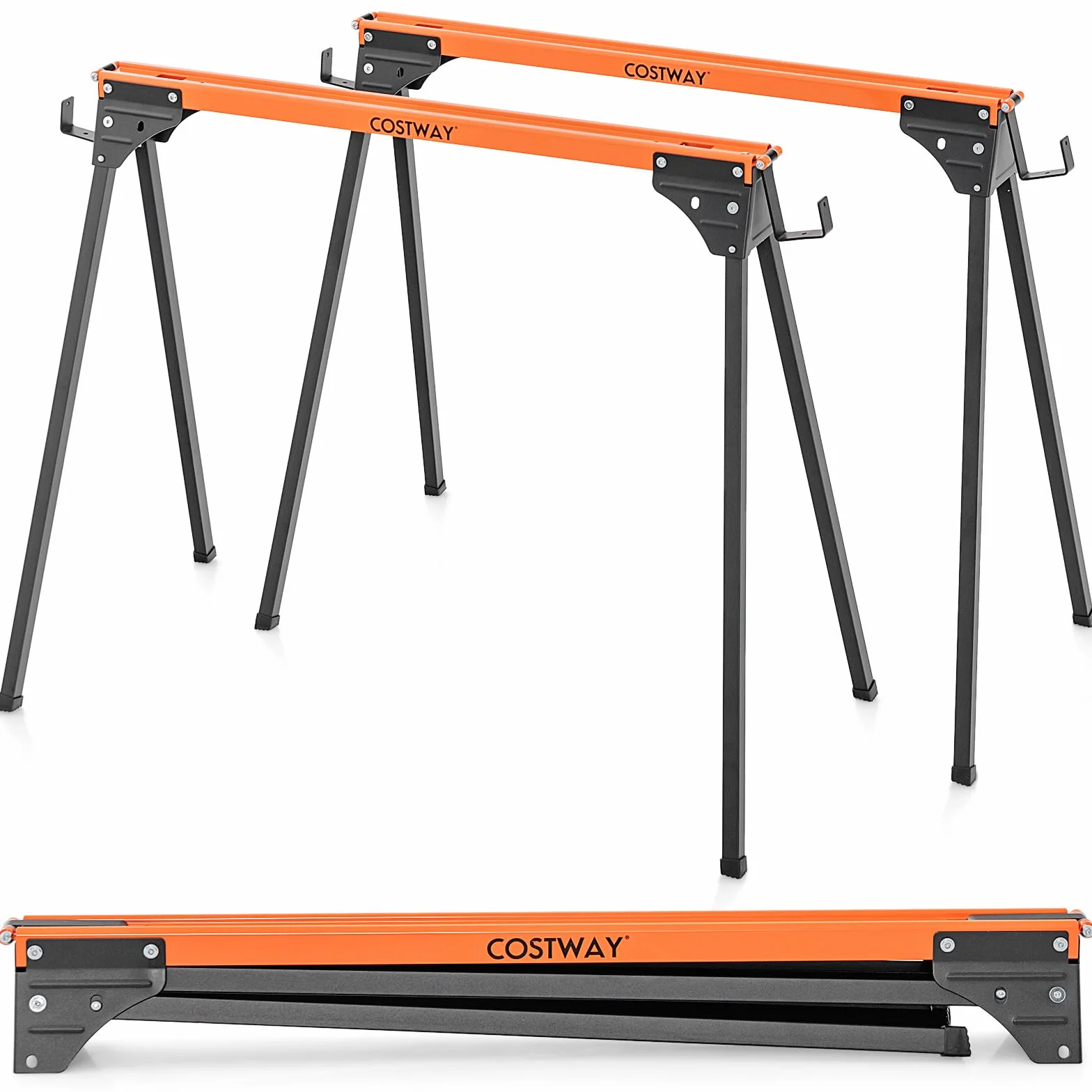 COSTWAY 2 x kozioł roboczy składany, kozioł do rusztowania, obciążenie do 500 kg, kozioł składany, metal, klocki do piłowania, pomoc do obróbki drewna