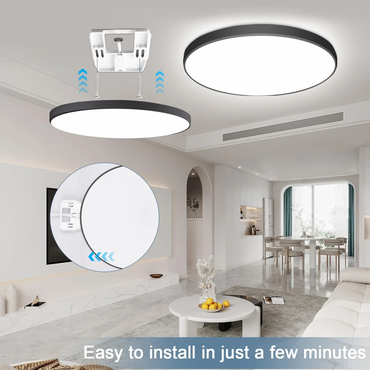 Lampa sufitowa LED, możliwość ściemniania, okrągła, czarna, 24 W, z pilotem, RGB sterowana aplikacją, 2700 K-6500K, inteligentna lampa sufitowa LED, do pokoju dziecięcego, biura, salonu, Ø30