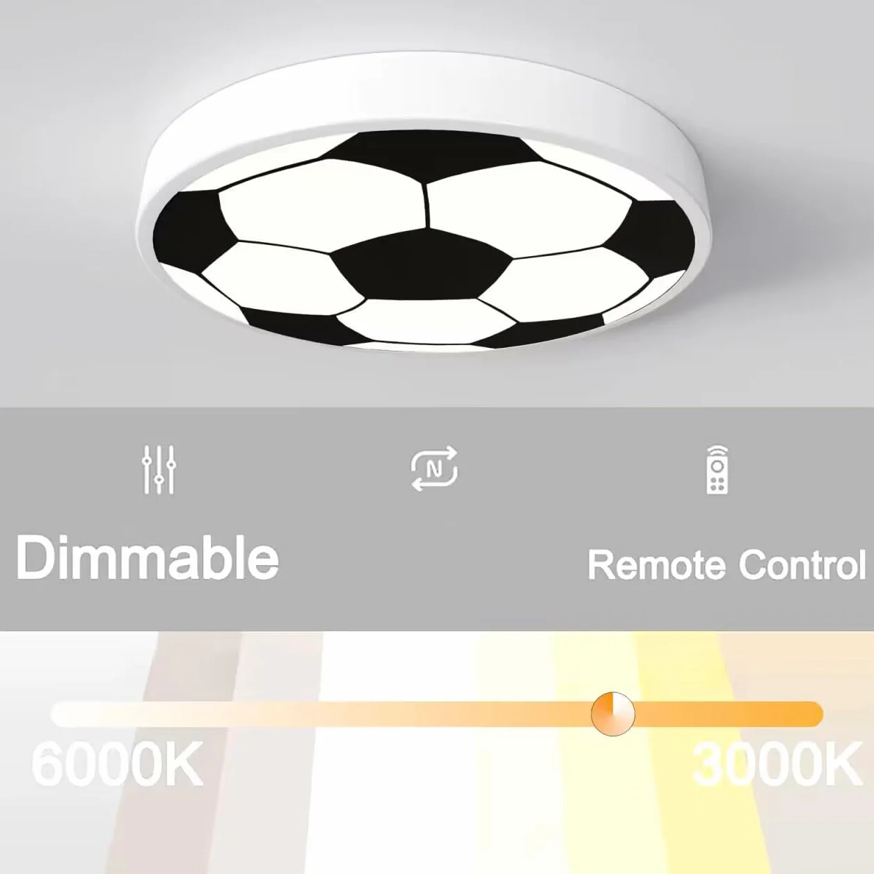 DROMEZ Lampa Sufitowa LED do Pokoju Dziecięcego, Ściemnialna, 48 W, Piłka Nożna, Cienka, Okrągła, z Pilotem, do Sypialni, Pokoju Młodzieżowego, 3000-6000 K, Ø