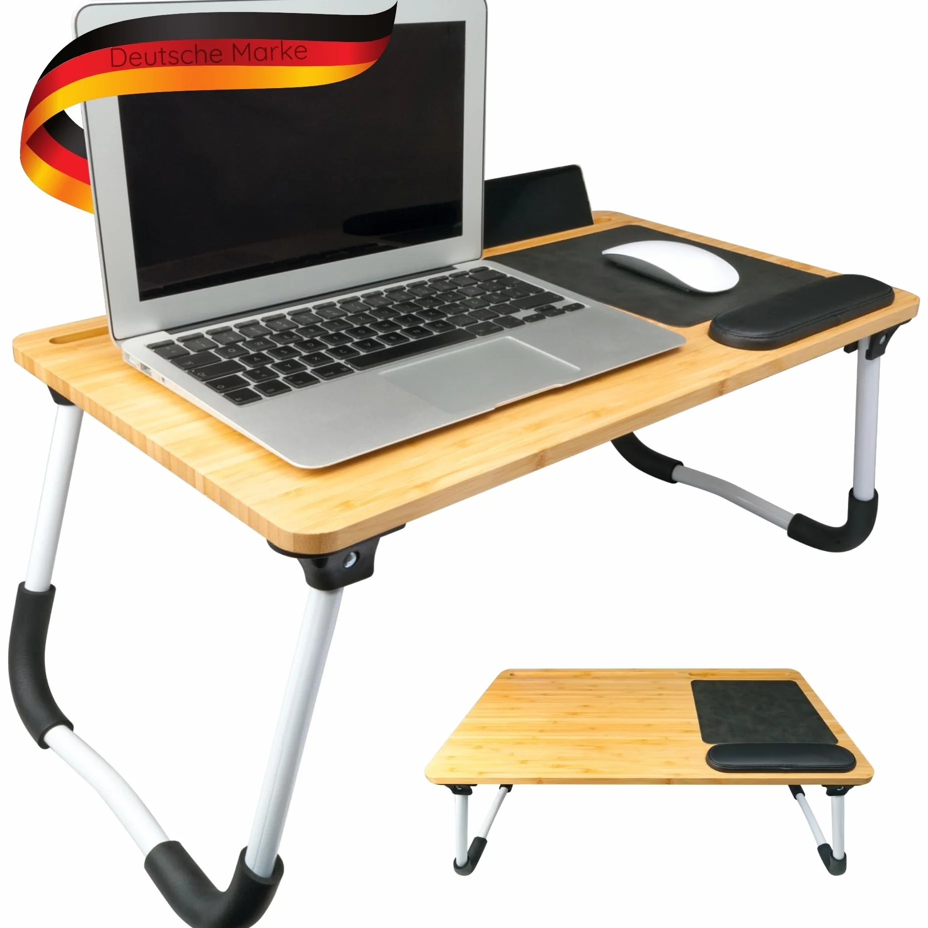 SCHWAIGER Bambusowy stojak na laptopa z podkładką pod mysz i poduszką składaną