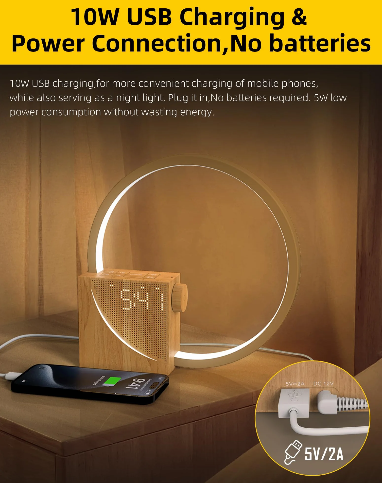Lampka nocna LED 10 W z 2 budzikami, budzik, portami ładowania USB, 10 białych szumów i 3-stopniowa jasność, lampka nocna, sterowanie dotykowe, pomoc w zasypianiu dla dzieci i dorosłych