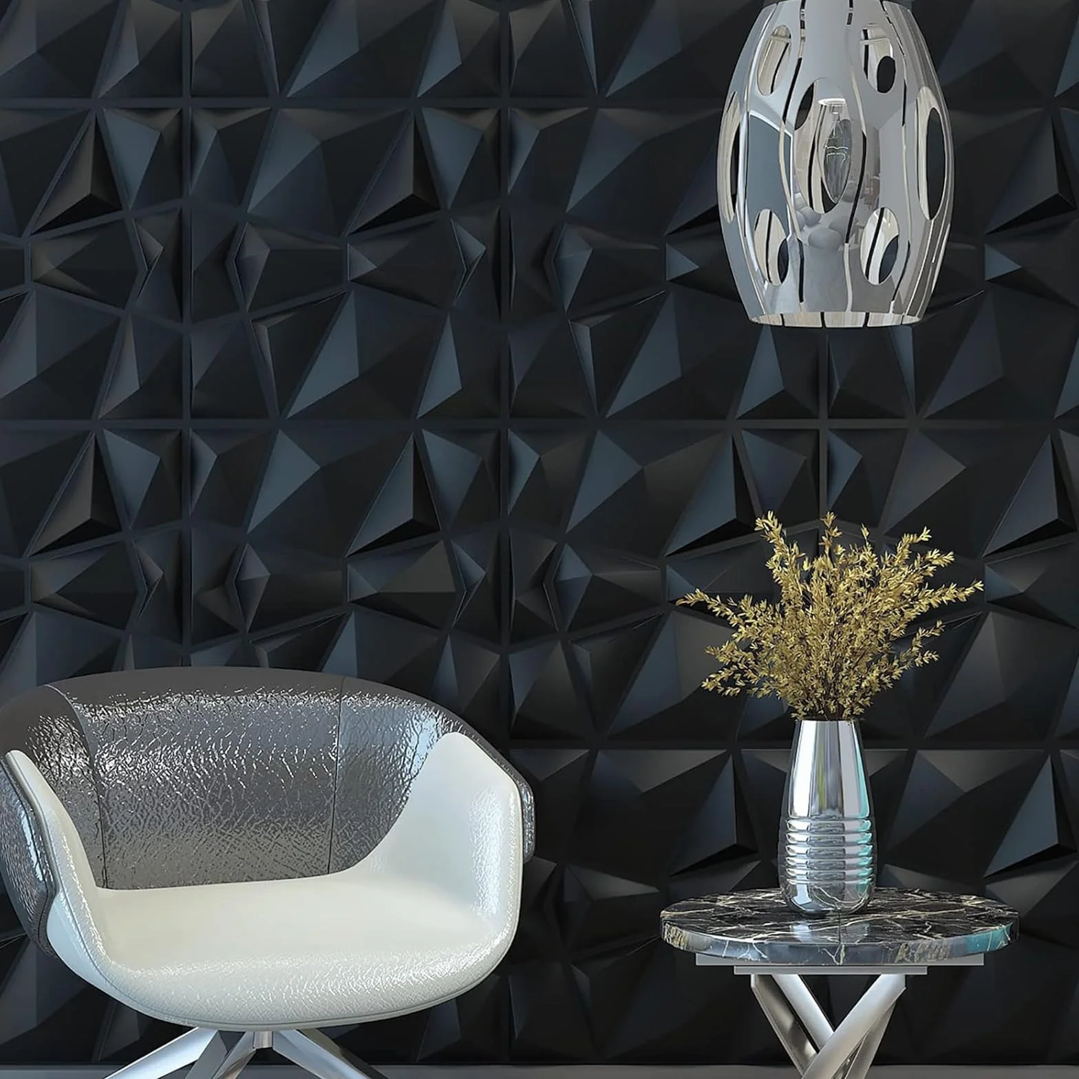 Panel 3D, panele elewacyjne, płyty sufitowe, tapeta czarna, do salonu, sypialni, 12 sztuk