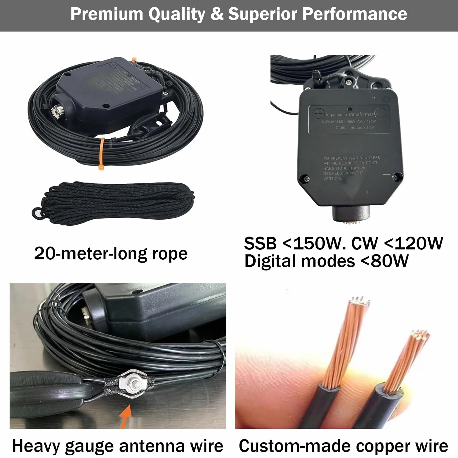 JYR4010-150W antena półfalowa, antena krótkofalowa 150 W, do radiu amatorskiego, 4-pasmowy drut (10 m/15 m/20 m/40 m), aluminium 1:64 bez regulacji