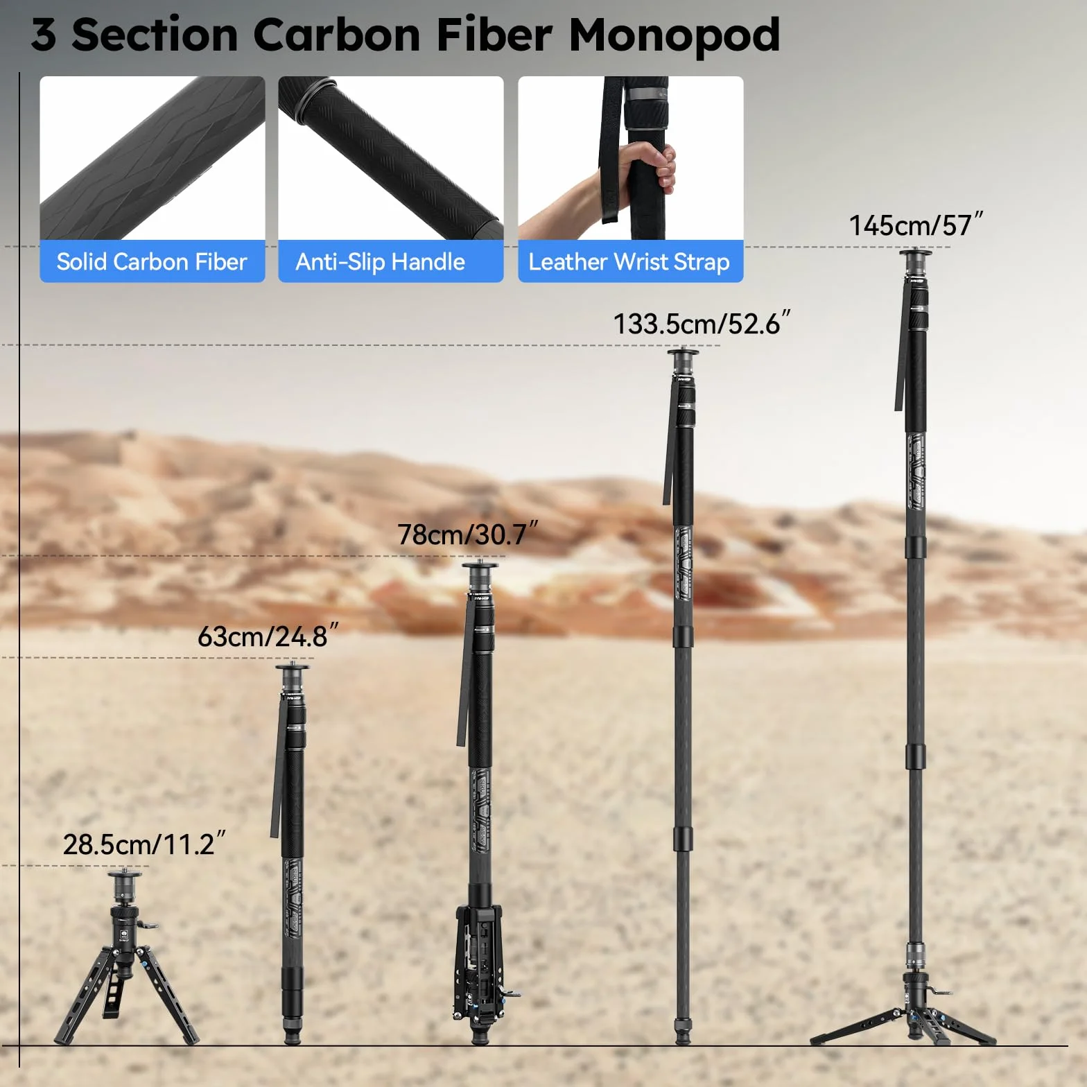 SIRUI Monopod z włókna węglowego 144,8 cm, 10 kg, jednostopniowa regulacja wysokości