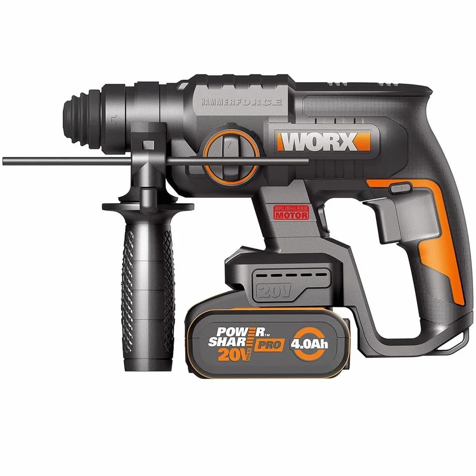 WORX NITRO WX381 akumulatorowa młotowiertarka – bezszczotkowy młotek pneumatyczny 20 V do wiercenia, młotowiertarki i dłutowania – energia udaru 2 dżula z akumulatorem i ładowarką