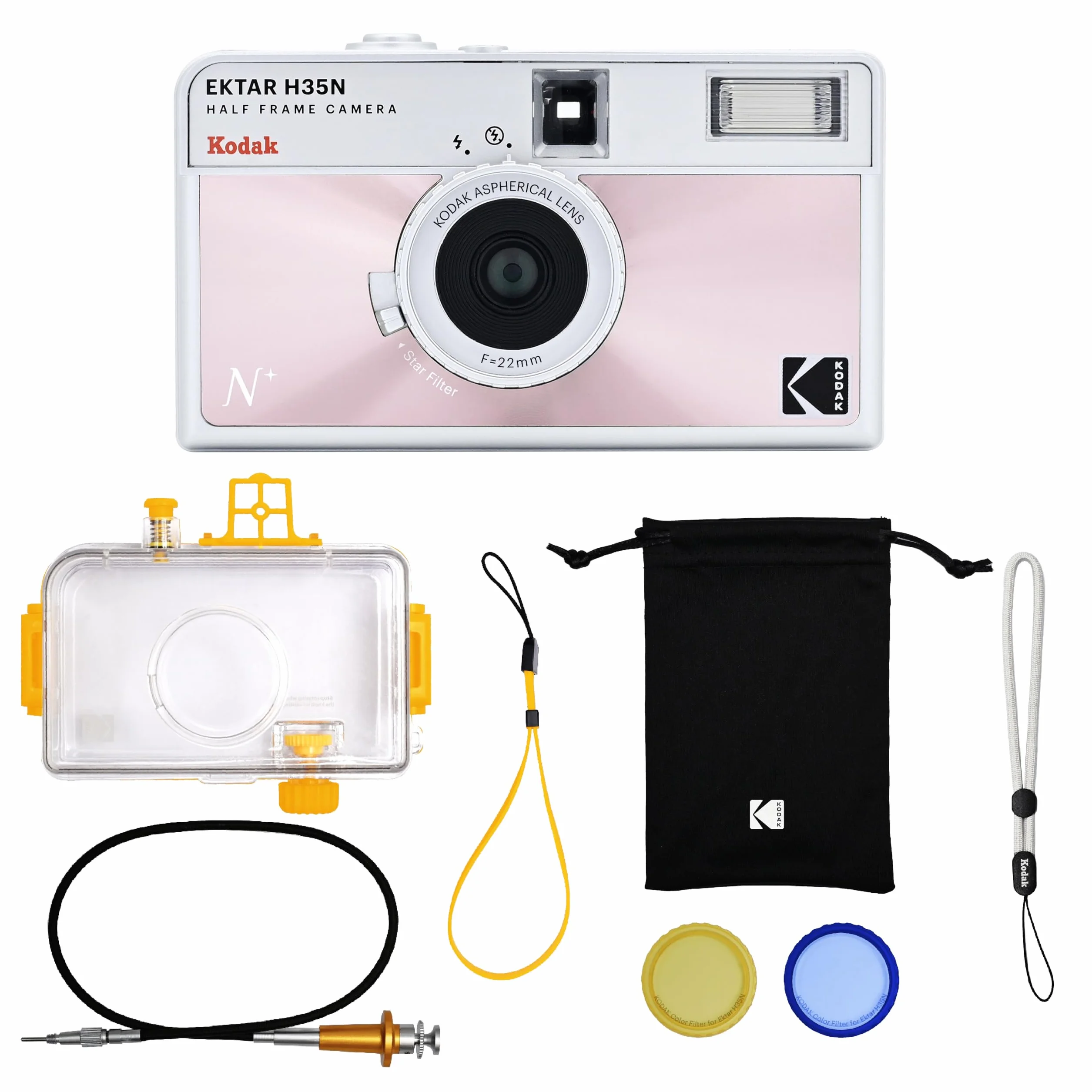 KODAK EKTAR H35N półramkowa kamera filmowa zestaw premium,35mm wielokrotnego użytku,wodoodporna obudowa,zwalniacz kabla,filtry kolorowe,błyskową(film i baterie AAA nie są dołączone)(Różowy)