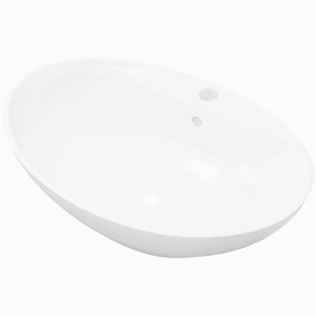 Luksusowa ceramiczna umywalka owalna z przelewem oraz otworem na baterie