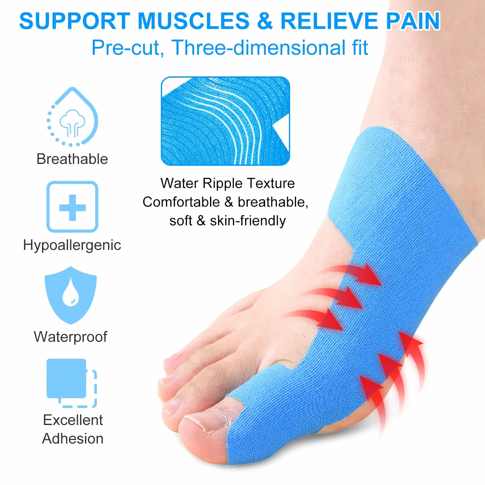 Flintronic PreCut taśma kinezjologiczna na hallux valgus, 20 sztuk, wodoszczelna, elastyczna na palce i stopy, nie zawiera lateksu