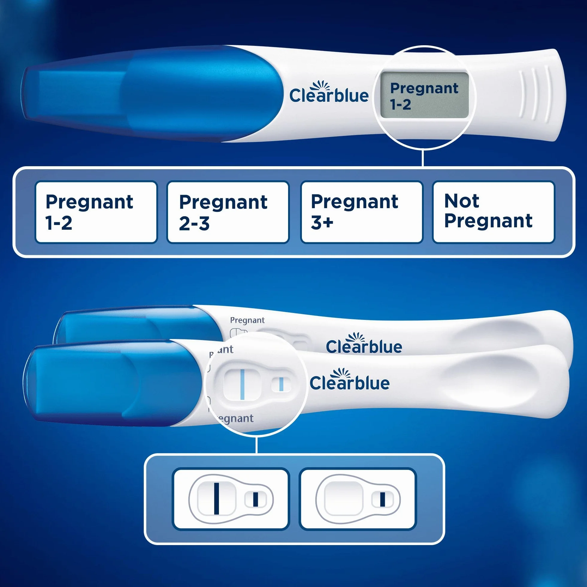 Clearblue Test ciążowy Ultra Early Triple Check & Date Combo Pack, wyniki 6 dni (kije wizualne) informują, ile tygodni (cyfrowy drążek), zestaw 3 testów (1 cyfrowy, 2 wizualne), opakowanie może się