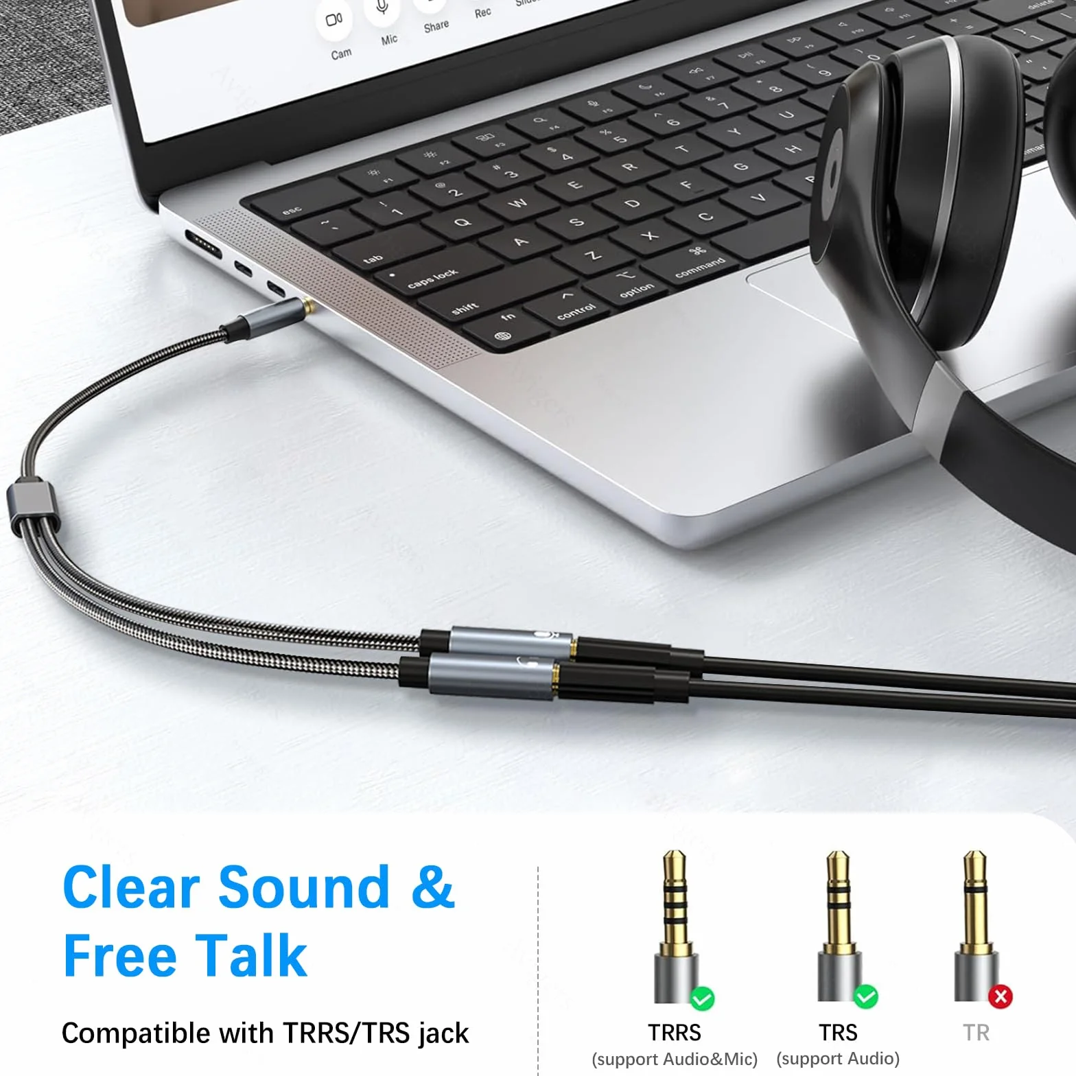 Adapter audio Y rozdzielacz jack 3,5 mm słuchawki mikrofon kabel AUX