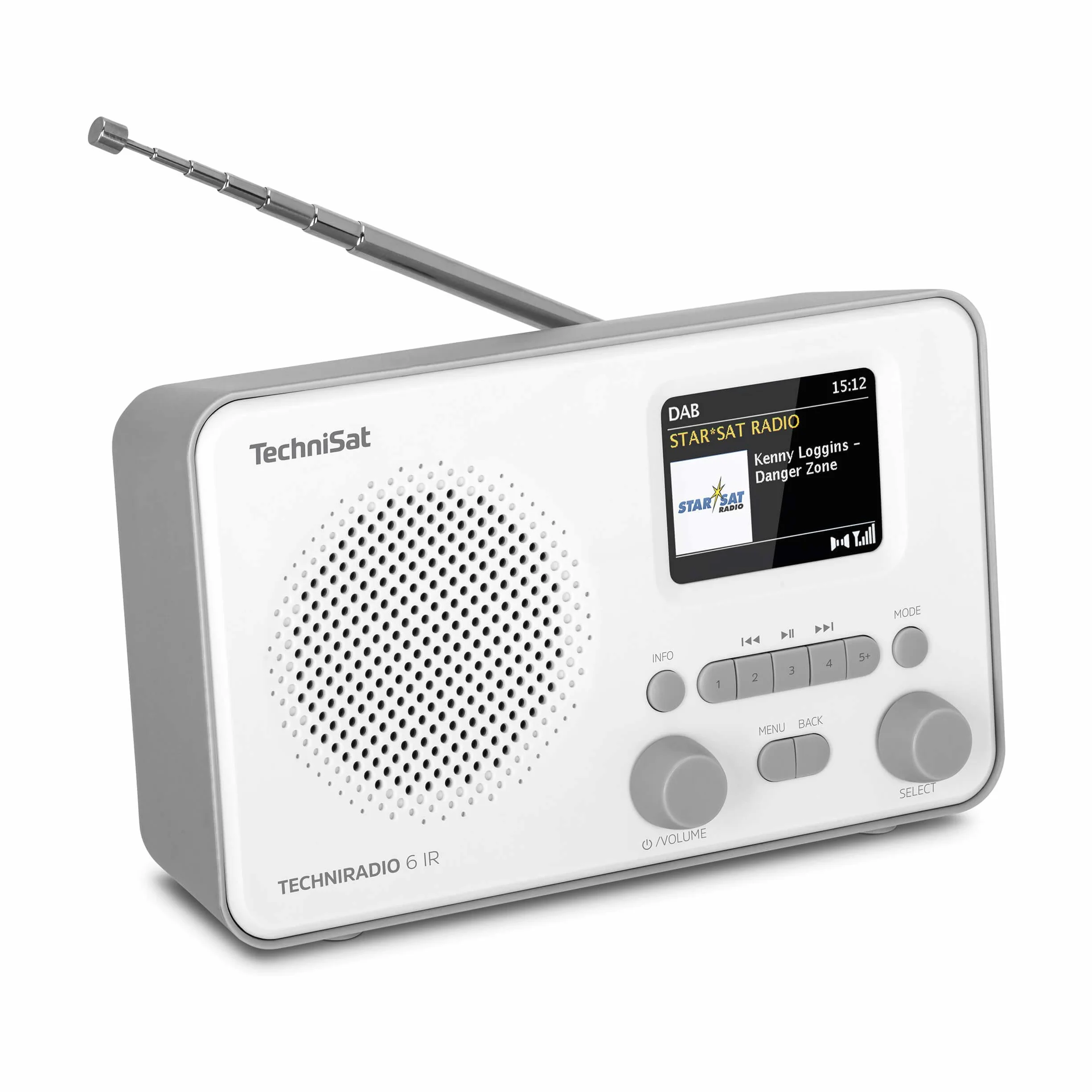 TechniSat TECHNIRADIO 6 IR – przenośne radio internetowe (DAB+, FM, WLAN, Bluetooth, kolorowy wyświetlacz, budzik, pamięć ulubionych, 3 W RMS) biały/szary