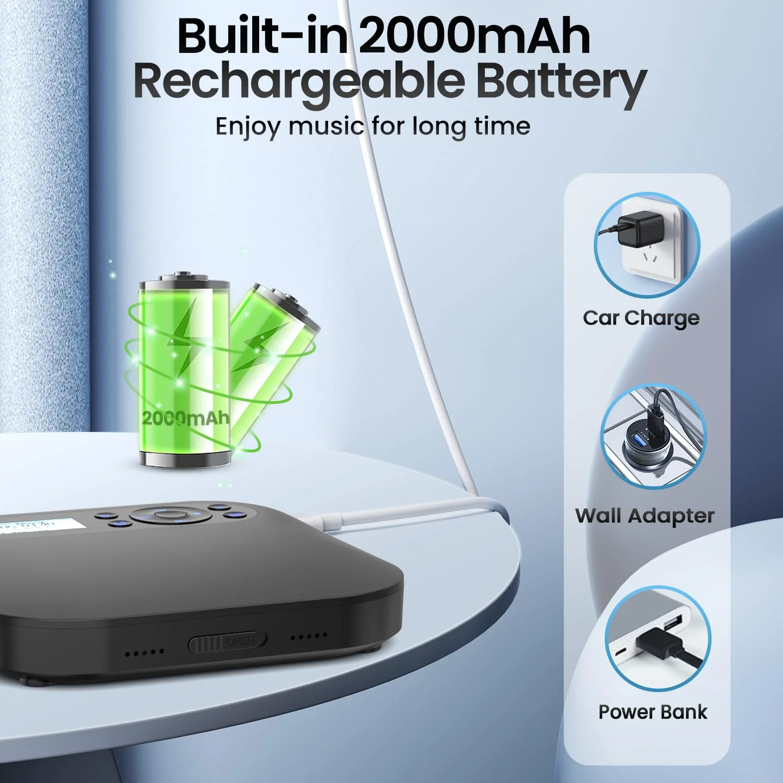 Przenośny odtwarzacz CD Bluetooth Discman do samochodu z FM, Anti-Skip, Dwa głośniki stereo