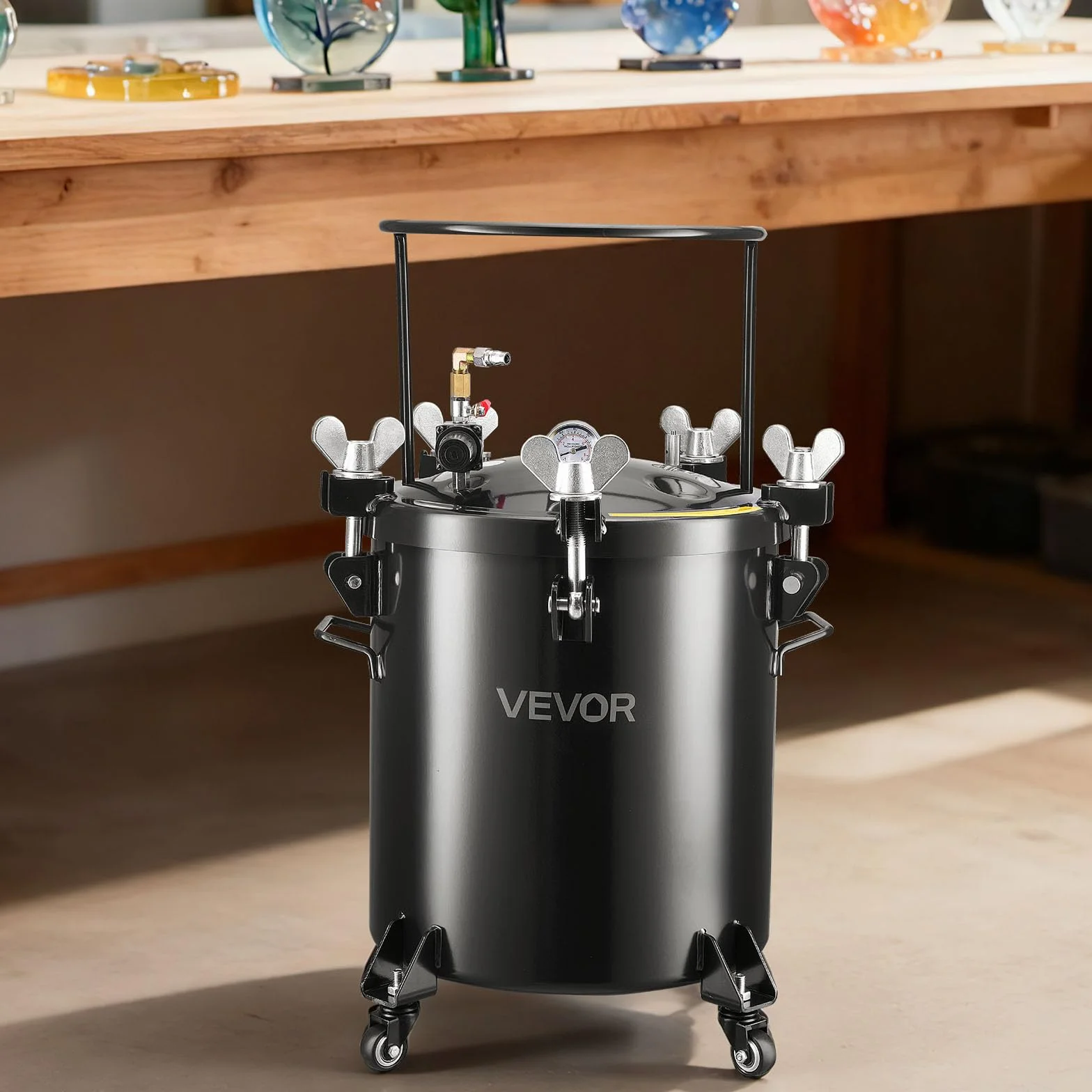 VEVOR Zbiornik ciśnieniowy na farbę, 10,6 gal/40 l, wytrzymały stalowy zbiornik ciśnieniowy z trzema szybkozłączkami, do użytku domowego, tworzenia sztuki, zbiorników o dużej średnicy