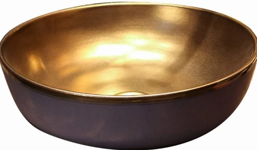 Ceramiczna Umywalka Łazienkowa, Umywalka Nablatowa, Styl Industrialny, Czarne Szkliwo Metalowe, Umywalka Dekoracyjna, 4215 Cm