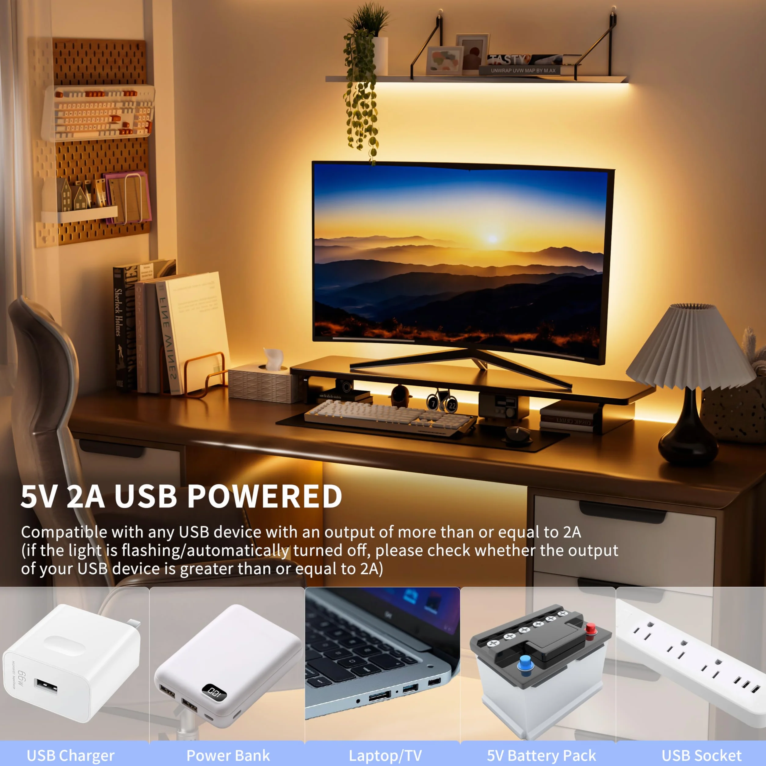 PAUTIX COB Taśma LED USB 5Vczujnikiem ruchu Ciepła biel 2700K 2M, 640LEDs Możliwość przyciemniania CRI90+ Samoprzylepna taśma LED do schodów, pokojów dziecięcych, szaf, lampek nocnych Oświetlenie