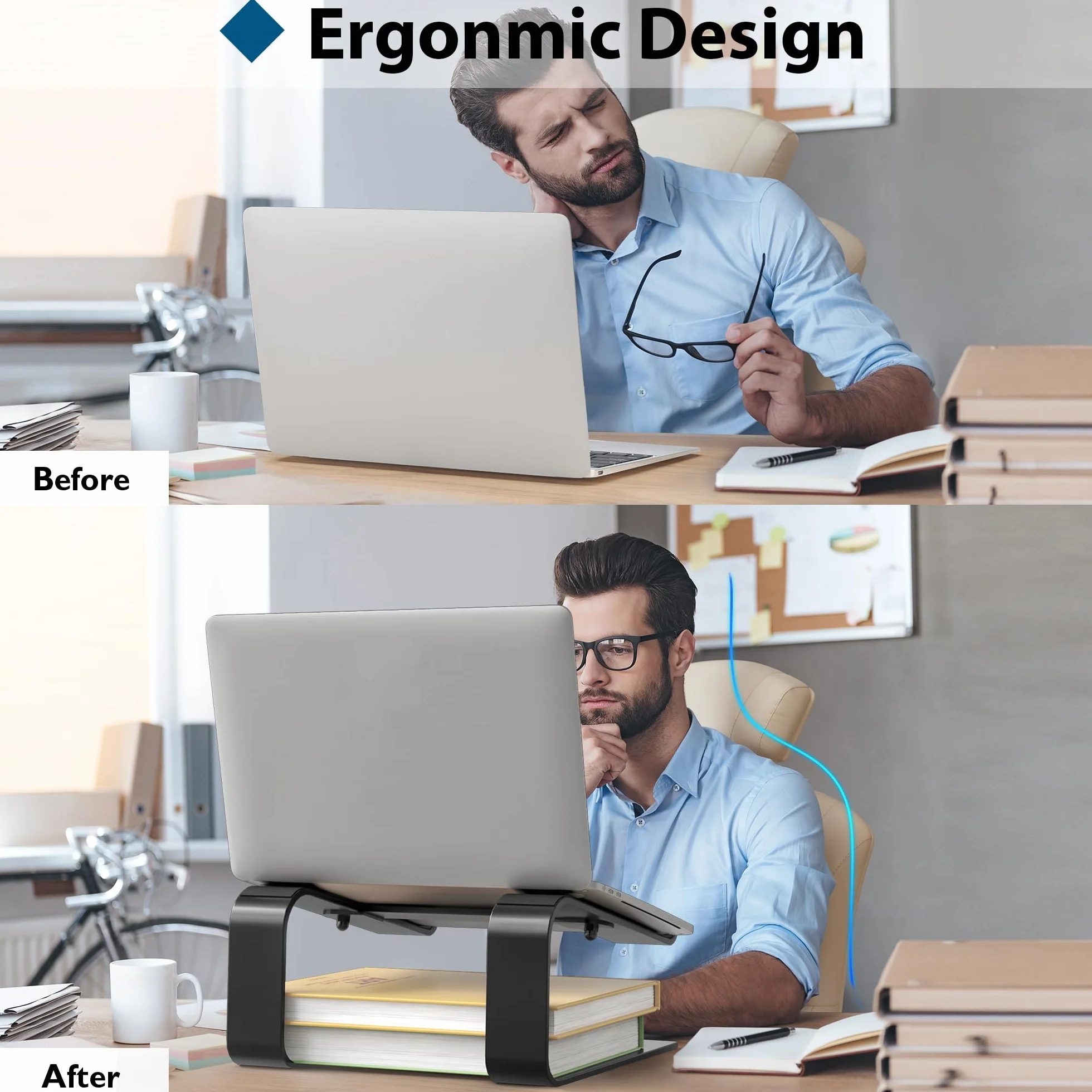 BONTEC Ergonomiczna Podstawka pod Laptopa z Regulacją Wysokości, Kompatybilna z Laptopami 10-17", Podstawka na Biurko z Odprowadzaniem Ciepła, Czarna – Idealna dla Poprawy Postawy i Komfortu Pracy