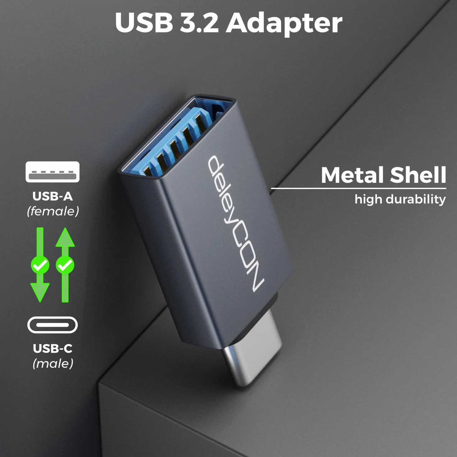 deleyCON USB-C na USB 10 Gbps OTG 2 Szt. Wtyk Typ-C do Gniazda USB-A do iPhone 17/16/15 Air Pro Max Galaxy S25 S24 S23