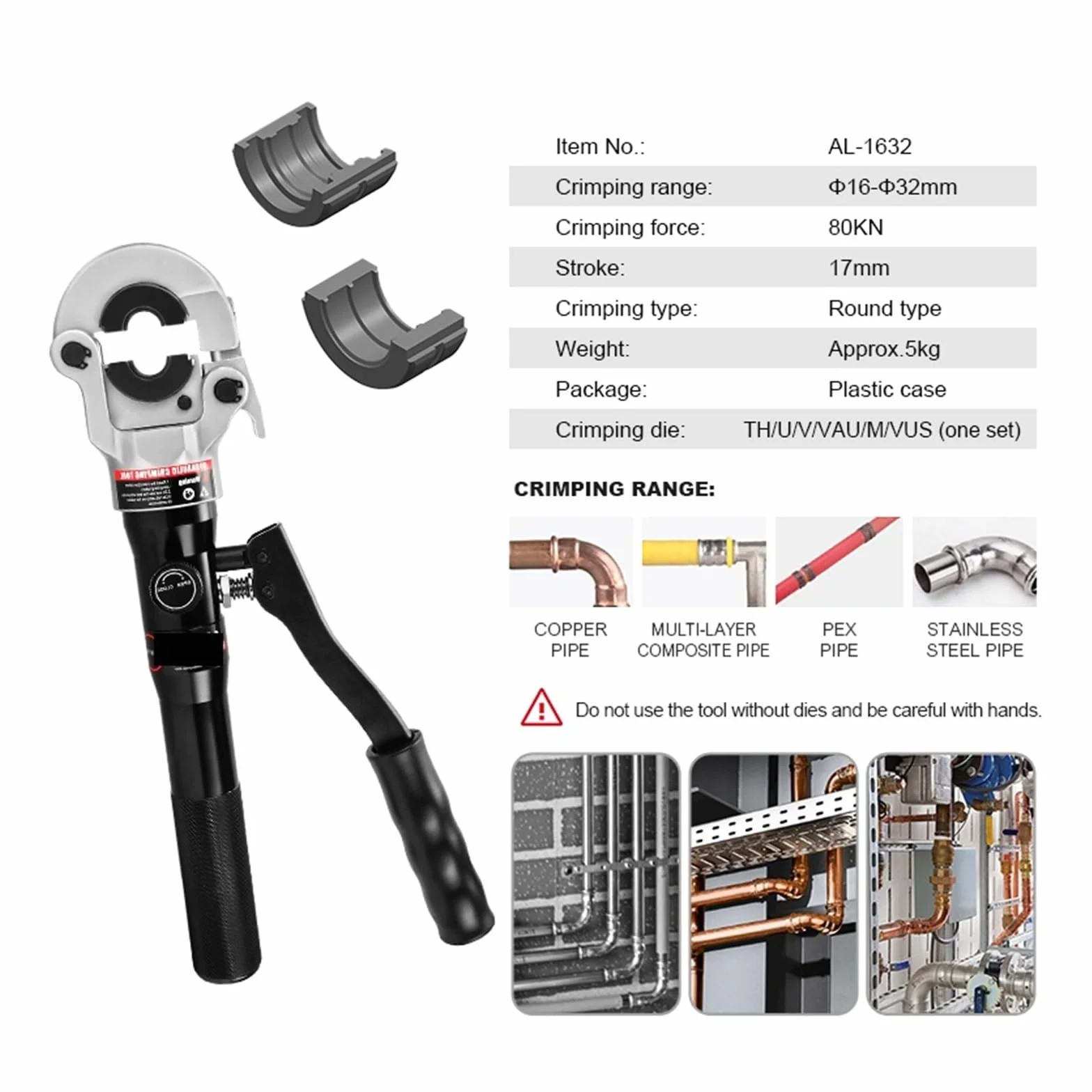Rura uliczna Pex aluminiowa z tworzywa sztucznego Ogrzewanie podłogowe Narzędzie do zaciskania ciśnieniowego Urządzenie do mnożenia siły(V15 18 22 28mm)
