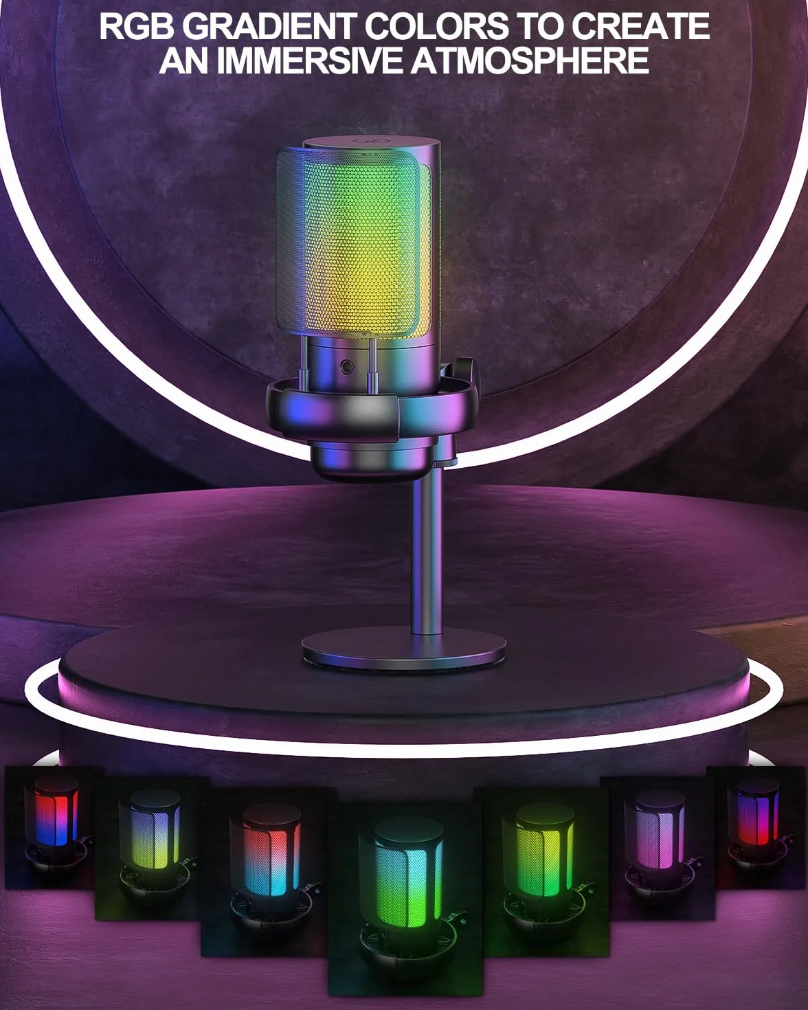 Anykuu Mikrofon Pojemnościowy RGB 24-bit/192 kHz do Gier z Wyciszeniem Jednym Klawiszem USB