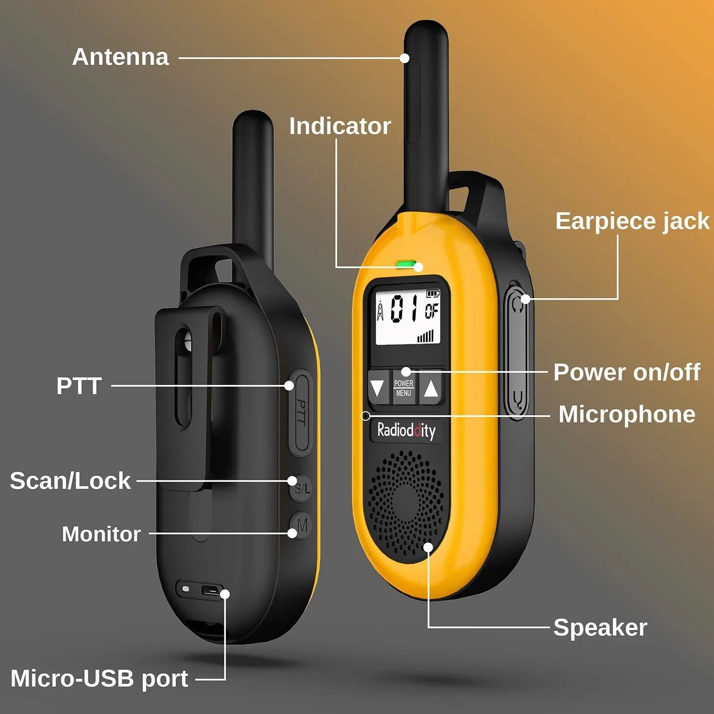 Radioddity PR-T2 Walkie-Talkie dalekiego zasięgu 16 kanałów VOX CTCSS/DCS USB