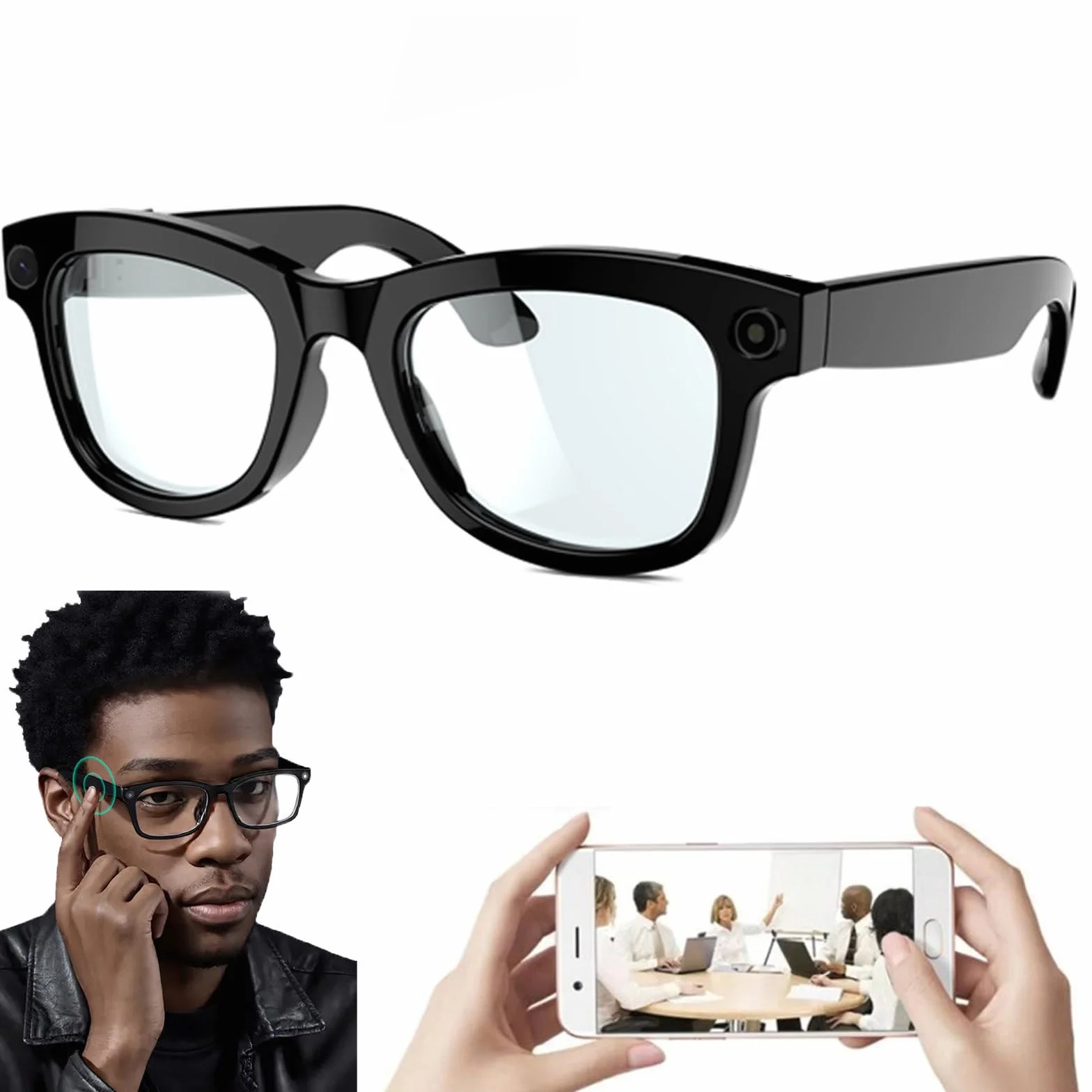 Inteligentne okulary AI, wbudowany ChatGPT, kamera 5 MP, tłumaczenie, sterowanie głosem, WiFi 4.0,Bluetooth 5.3,nagrywanie w jakości HD,bezproblemowe słuchanie muzyki i wykonywanie połączeń!,A