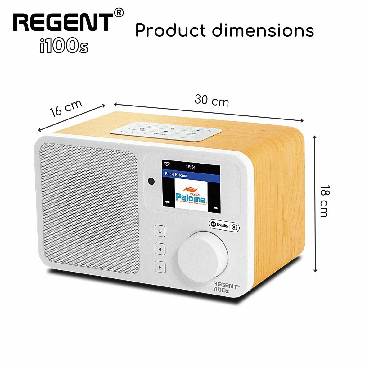 REGENT i100s radio internetowe ze SPOTIFY Connect WI-FI wifi Radio cyfrowe radio kuchenne Bluetooth głośnik alarm budzik Minutnik drzemki LCD Color display (White)
