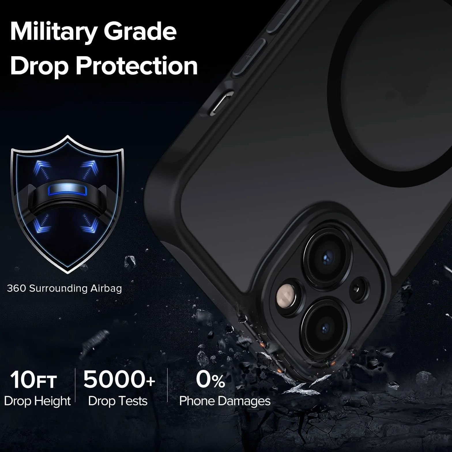iVoler magnetyczne etui iPhone 14 6,1" matowe czarne MagSafe odporne na zarysowania udary klasa militarna cienkie silikon