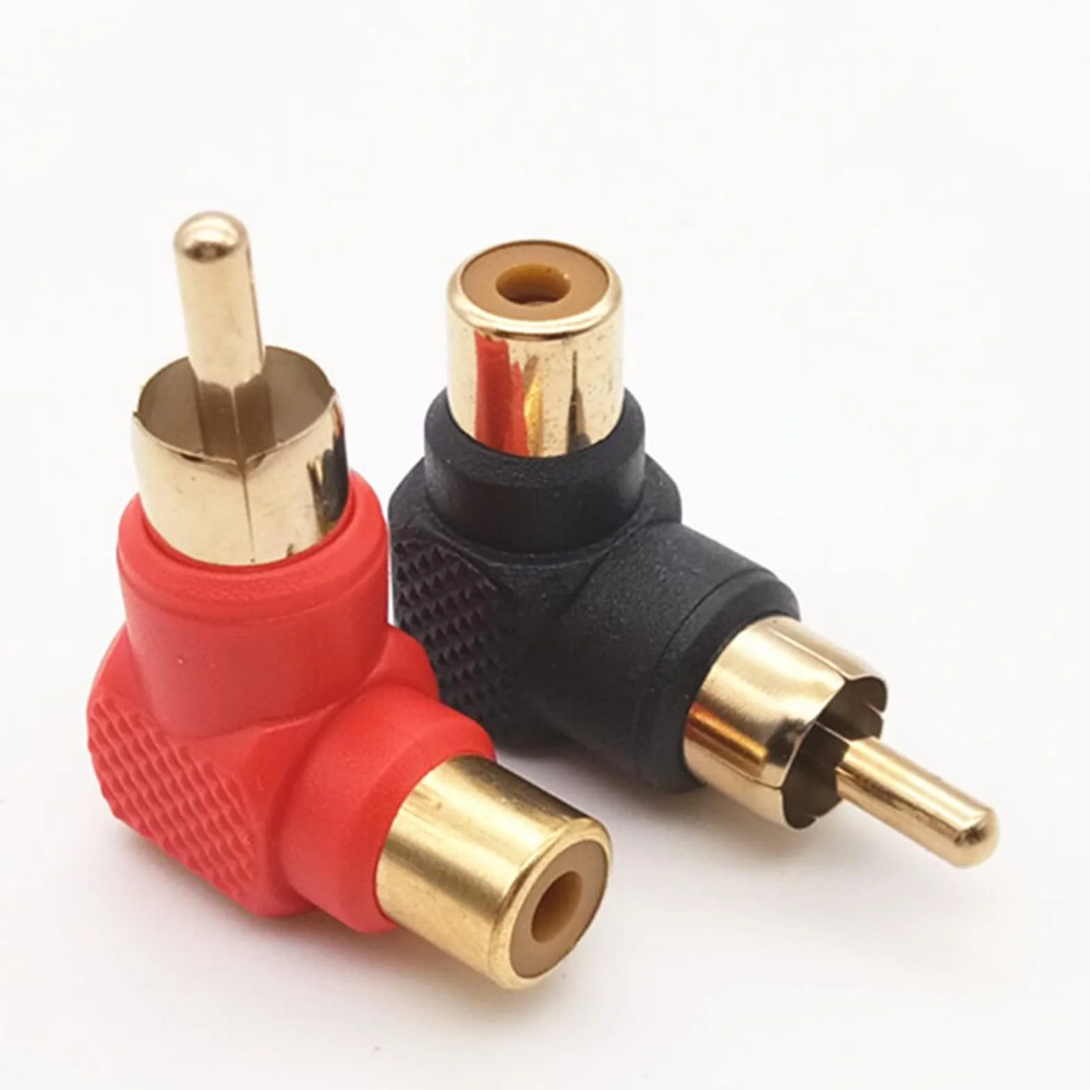 WANGCL 4 sztuki adapterów RCA 90 stopni, złącza męskie na żeńskie, pozłacane