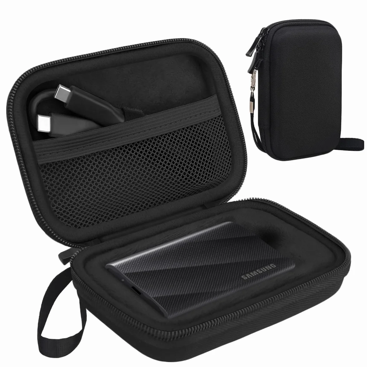Lacdo zewnętrzna torba na dysk twardy pokrowiec ochronny do Samsung T9 Portable Solid State Drives 1TB 2TB 4TB USB 3.2 External SSD EVA odporny na wstrząsy futerał, Czarny+Czarny