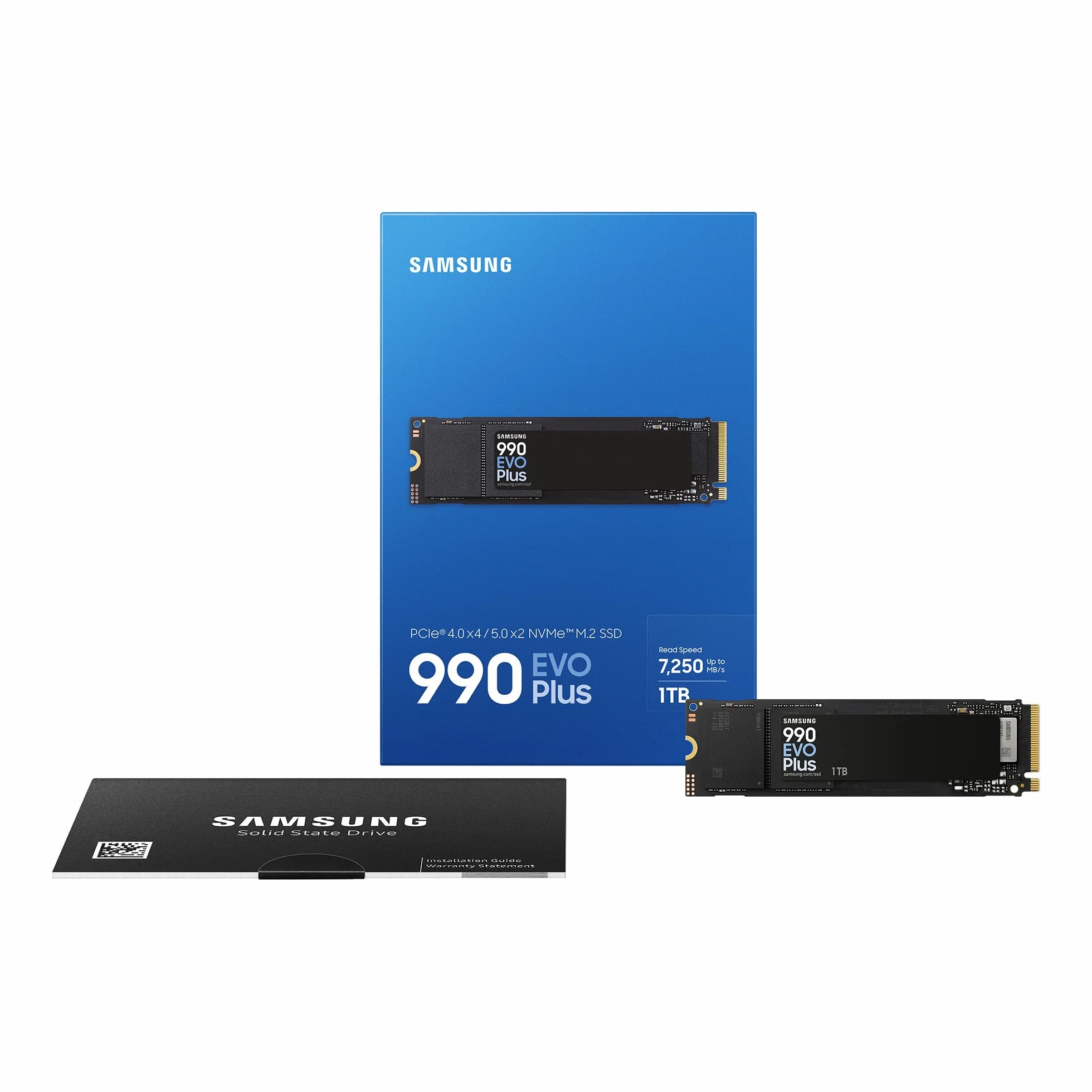Dysk SSD Samsung 990 EVO Plus NVMe M.2 1 TB, PCIe 4.0 x4 / PCIe 5.0 x2, NVMe 2.0 (2280), odczyt 7150 MB/s, zapis 6300 MB/s, wewnętrzny dysk SSD do gier i edycji grafiki, MZ-V9S1T0BW