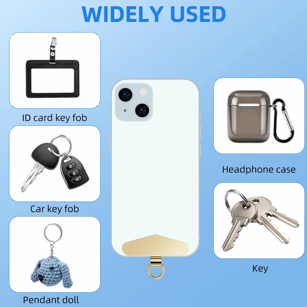 flintronic Uniwersalne pady z łańcuszkiem na telefon komórkowy, 2 sztuki, z metalowym pierścieniem, ze stali nierdzewnej, wielofunkcyjne podkładki na smycz, do większości smartfonów