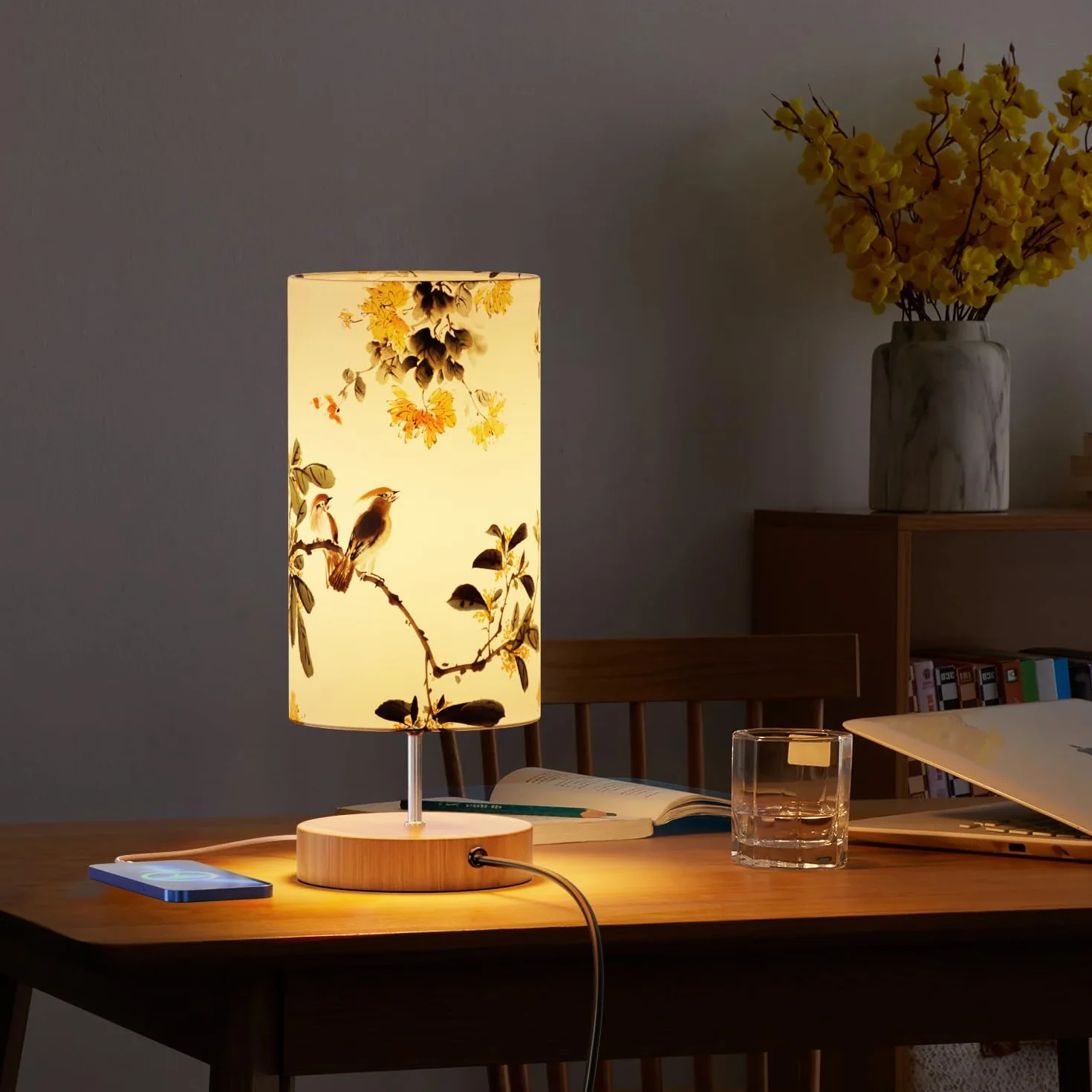 GPATIO Nowoczesna lampka nocna, dotykowa, ściemniana, dekoracja sypialni, z nadrukiem, 2 porty ładowania USB, lampa LED