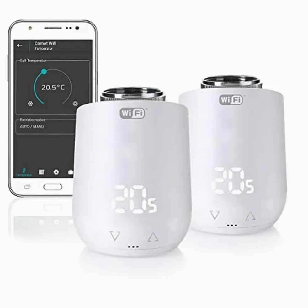 Eurotronic Comet Wifi zestaw 2 termostatów do grzejników (M30 x 1,5 mm, przyłącze gwintowane, kompatybilny z Wi-Fi 2,4 GHz, system regulatora ogrzewania ze sterowaniem Alexa, energooszczędny