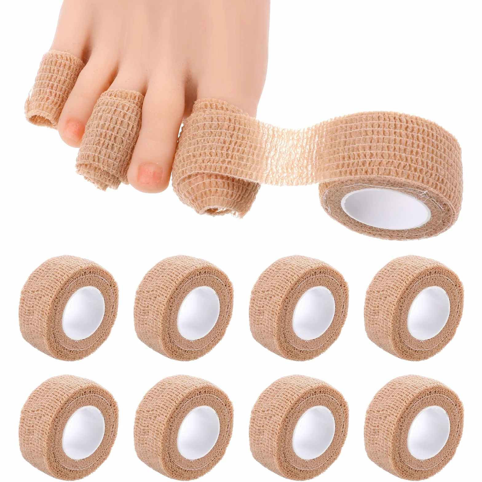 8 rolek osłonek z poduszką na palce stóp, 2,5 cm ochraniacze na złamane duże palce stóp bandaż, ochraniacze na paznokcie u stóp dla mężczyzn, kobiet, biegaczy łagodzenie bólu, odciski, pęcherze