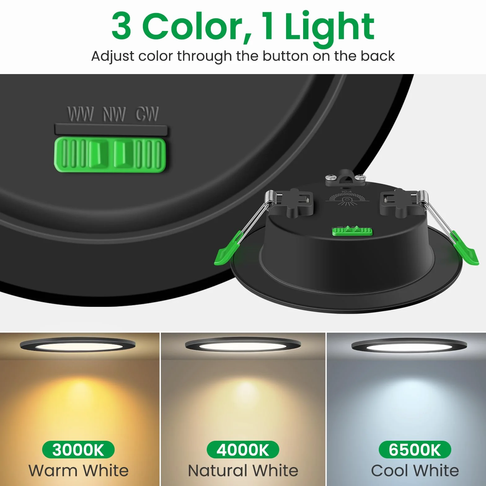 ALUSSO LIGHTING Czarny reflektor LED do zabudowy 10W 1050lm 3000K 4000K 6500K regulowany ściemnialny