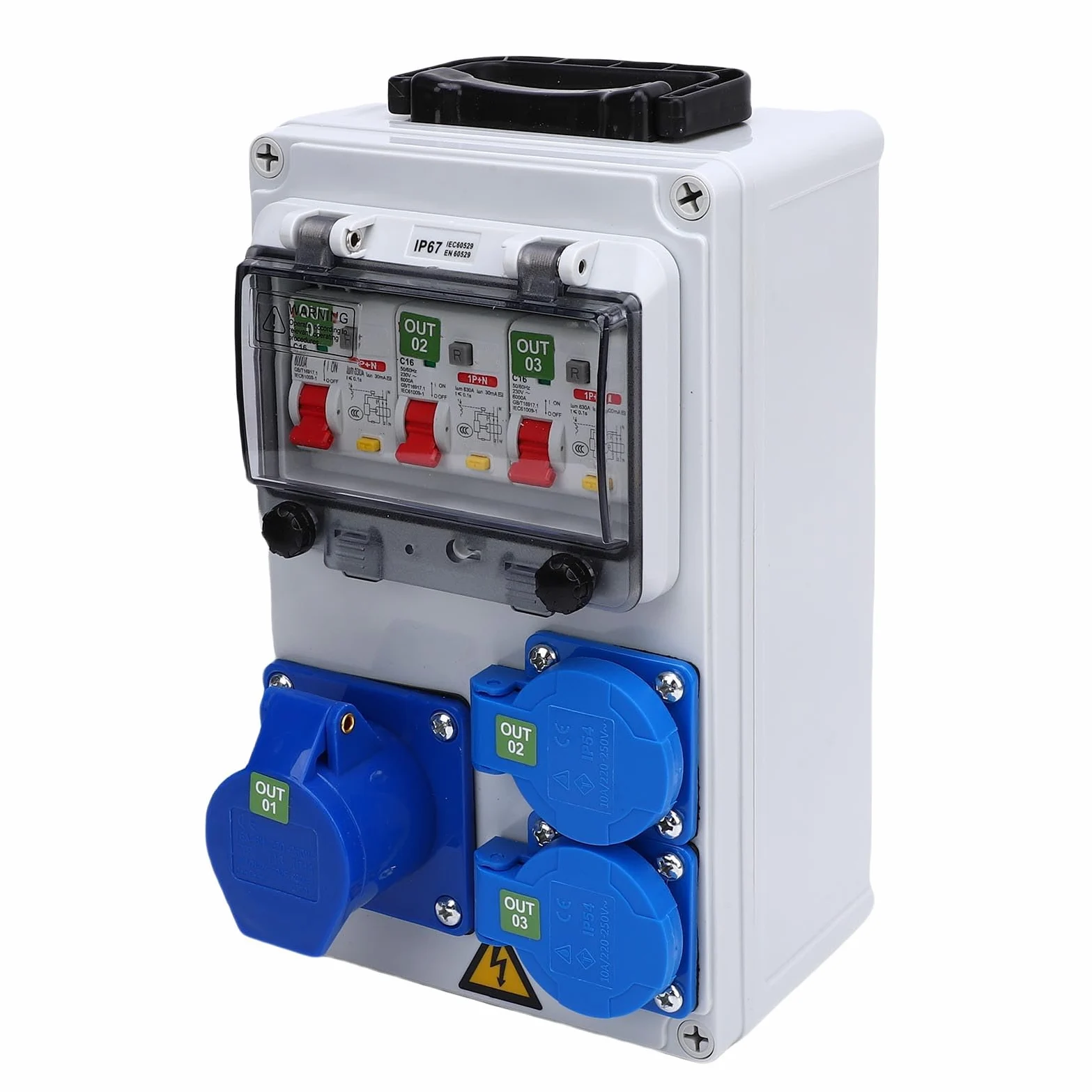 YWBL-WH Zewnętrzna Skrzynka Rozdzielcza 250x150x100mm 16A 3Pin IP4467 Przenośne Obudowy Gniazdek Elektrycznych do Warsztatu na Budowie i Użytku Fabrycznego