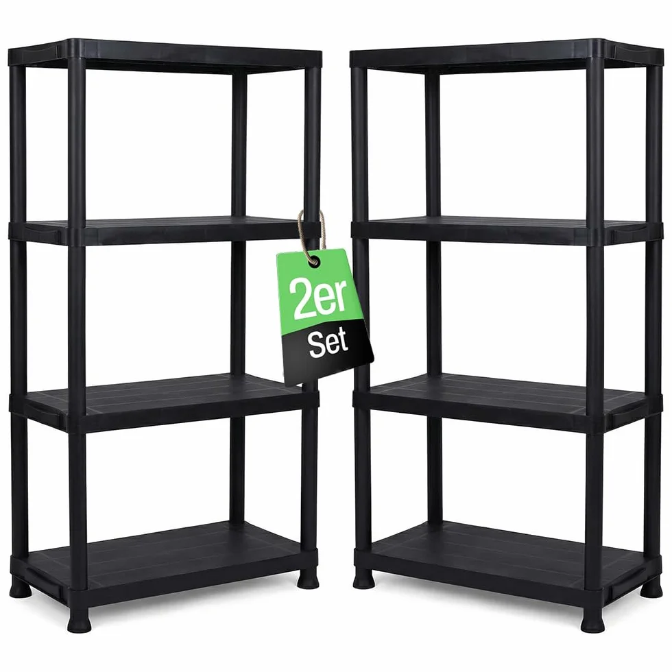 Ondis24 Regał do dużych obciążeń, regał do piwnicy, magazynu, regał wtykowy, 2 sztuki w zestawie, każdy z 4 półkami, 135 x 60 x 30 cm