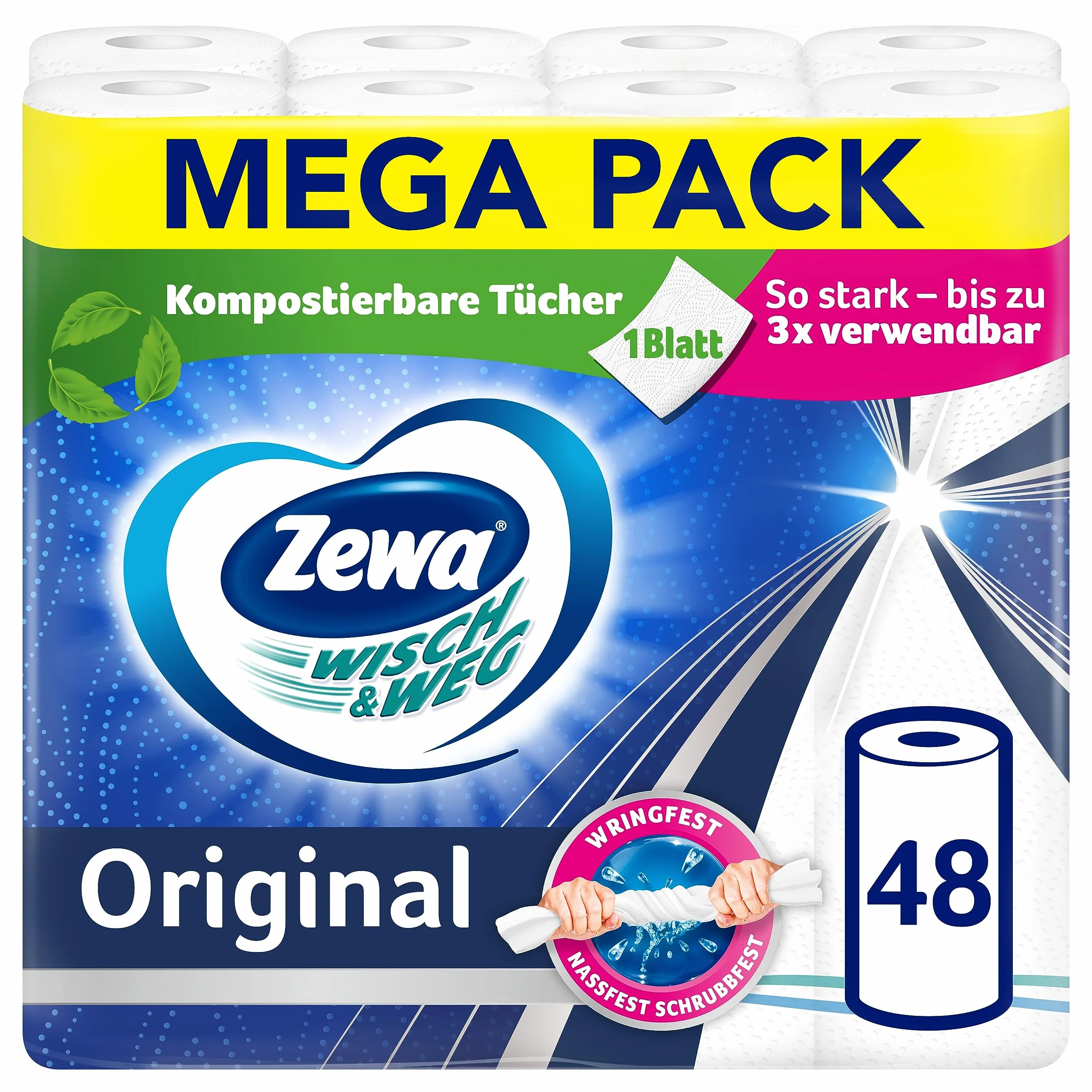 Zewa Wisch und Weg oryginalny wałek kuchenny, Mega Pack, 12 opakowań (48 rolek x 45 arkuszy)