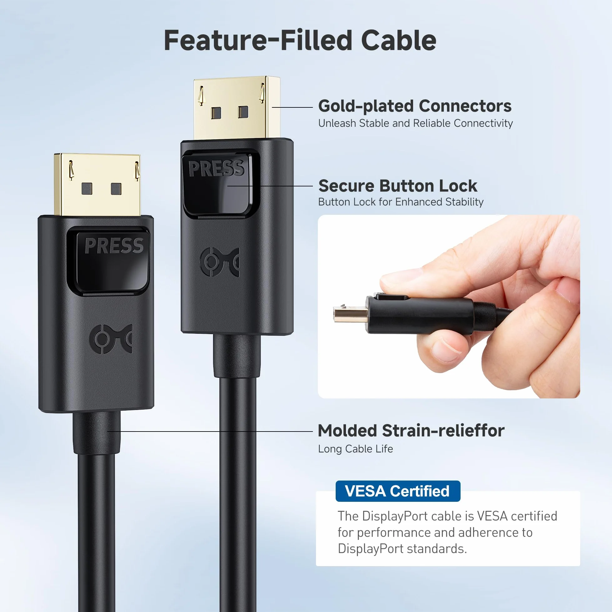Cable Matters Certyfikat VESA Kabel DisplayPort do DisplayPort 8K (kabel DisplayPort 1.4) z rozdzielczością wideo 8K 60Hz (7680x4320) i obsługą HDR - 3m