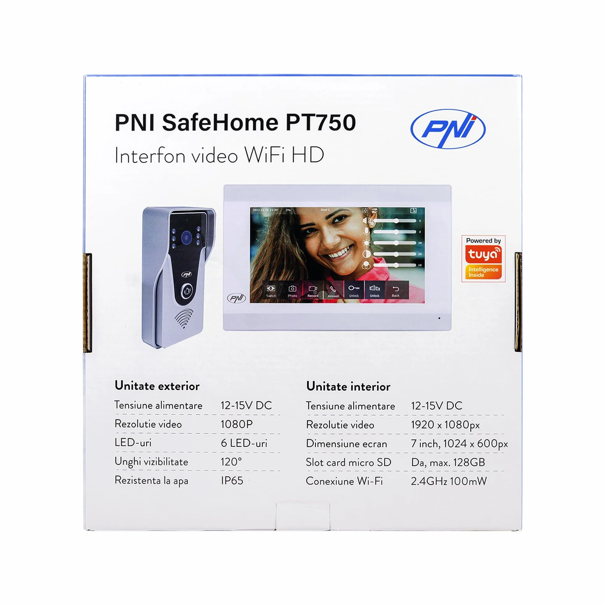 Inteligentny wideodomofon PNI SafeHome PT750 WiFi HD, P2P, monitor wewnętrzny, dedykowana aplikacja Tuya Smart, integracja w scenariuszach i inteligentne automatyzacje z innymi kompatybilnymi