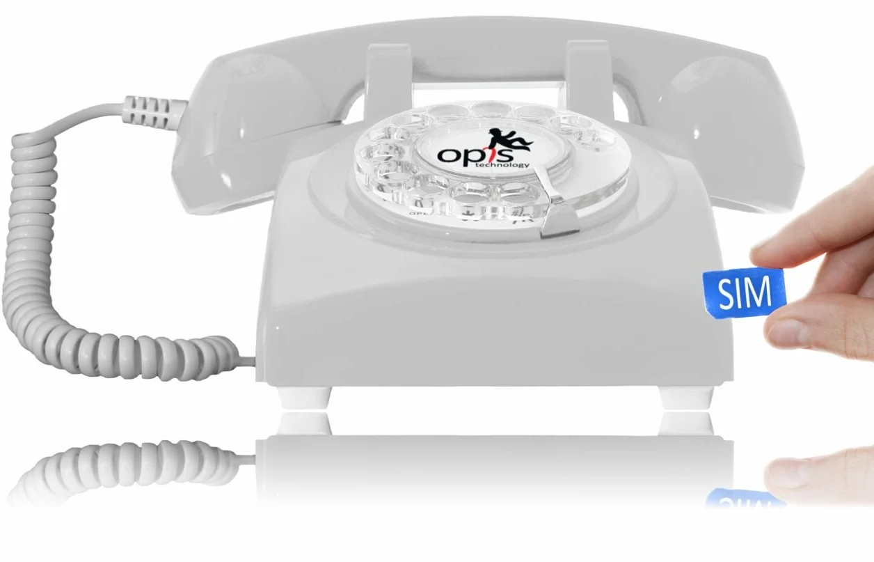 Telefon retro stacjonarny z kartą SIM kształt lat 60. obrotowa tarcza metalowy dzwonek biały