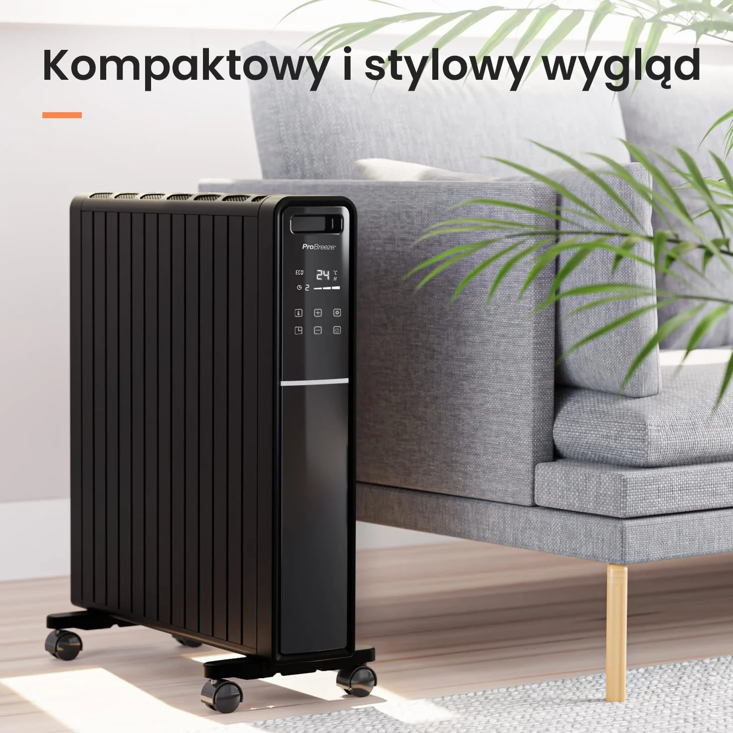 ProBreeze Grzejnik Elektryczny z Termostatem Pilotem Zdalnego Sterowania, Energooszczędny Ekologiczny Bezolejowy, Programator Czasowy, Bezpieczny z Zabezpieczeniem przed Przegrzaniem, 2000W, Czarny