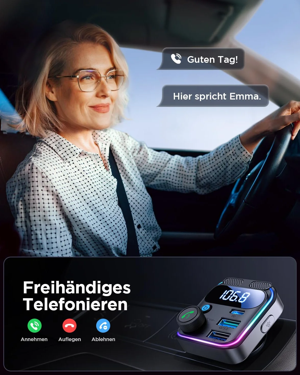 JOYROOM Samochodowy nadajnik FM Bluetooth 81W, Bluetooth 5.4, 45W PD, 36W QC, zestaw głośnomówiący z podwójnym mikrofonem